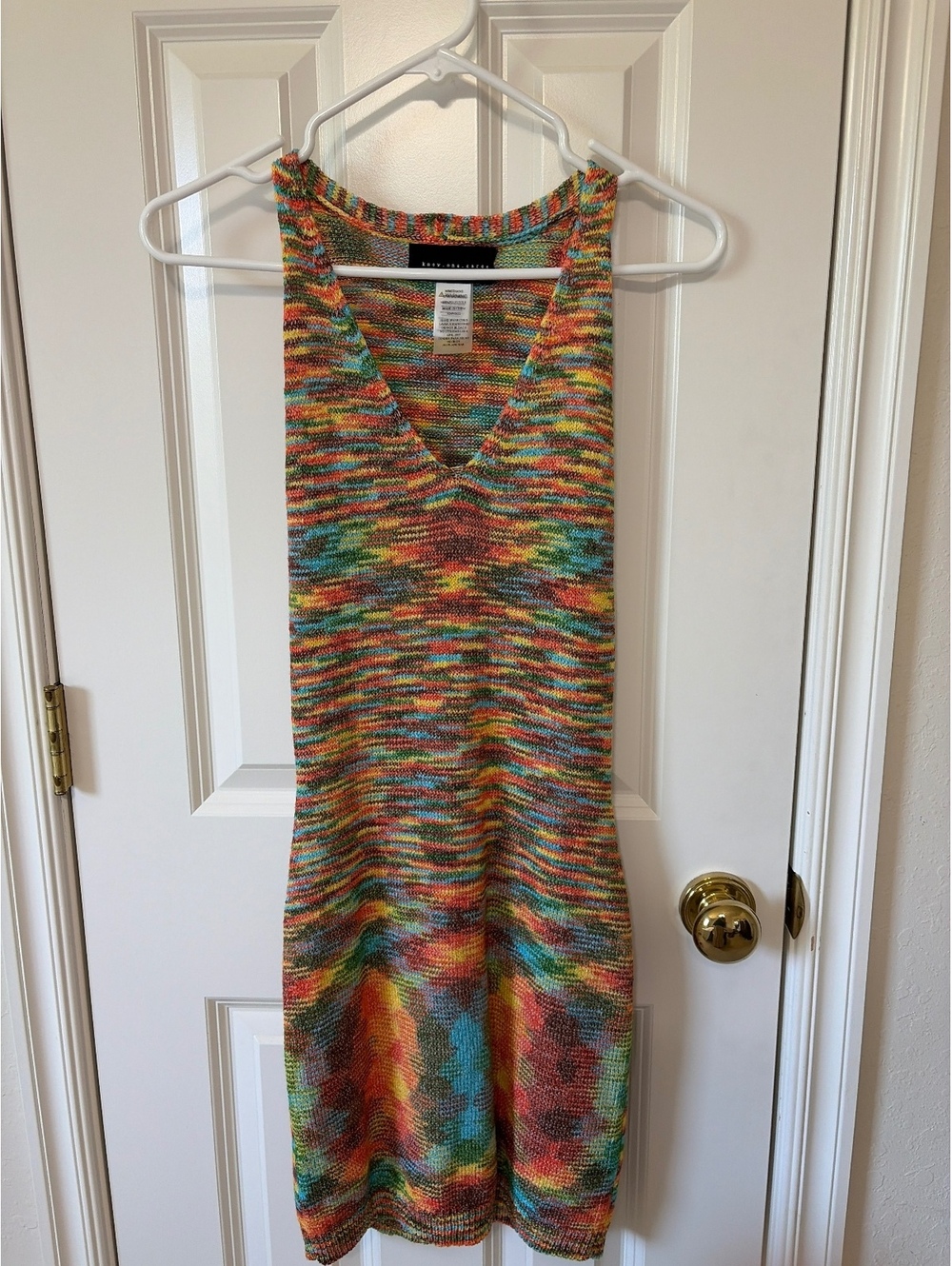 know.one.cares Rainbow Space-Dye Ribbed Knit Tank Mini Dress — Sz M